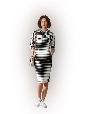 NWT Black & White Striped Hoodie Bodycon Casual Dress – Size Small